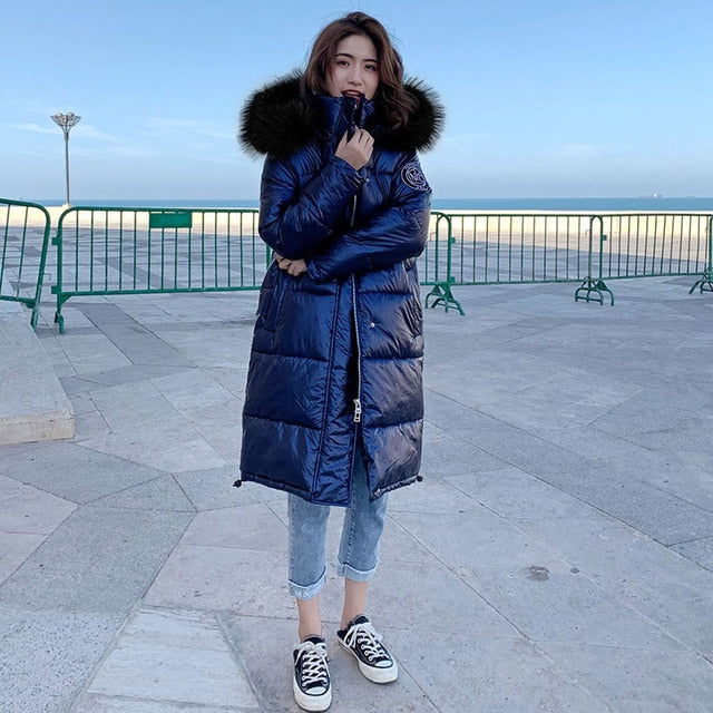 High Quality  New Winter Jacket Women Warm Thicken Hooded With Fur Long Coat Shining Fabric Stylish Female Parka - LiveTrendsX