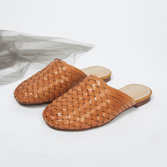 summer new wave leather hand-woven vintage baotou word flat flat bottom outdoor sandals and slippers - LiveTrendsX