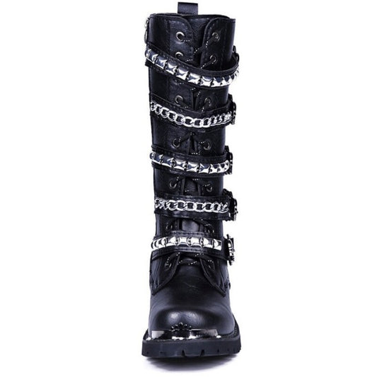 メンズ パンク ミリタリーブーツ ファッション リベット ハイトップ ハイブーツ