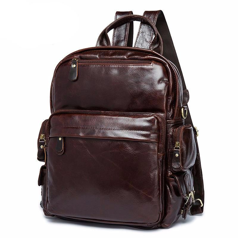 New men and women Backpacks retro leather backpack head layer of leather casual shoulder Bag oil wrapped Leather travel Backpack - LiveTrendsX