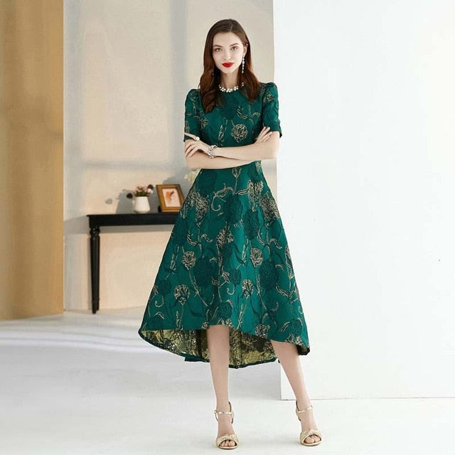 Women Fashion Long Sleeve Autumn Winter Dress Party Floral Elegant Jacquard Lady Celebrity-inspired swallow tail Dress - LiveTrendsX