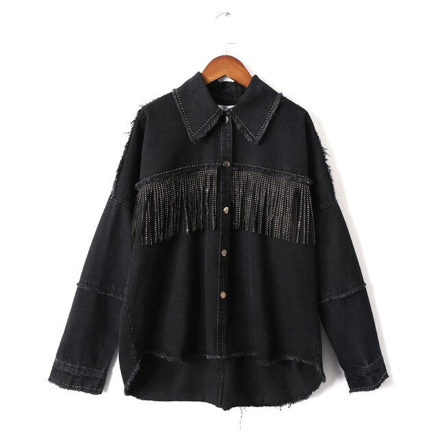 New Fall Season Thin Jackets Black Color with Button Draped Tassel High Street Punk Cool Girl Jackets for Women - LiveTrendsX