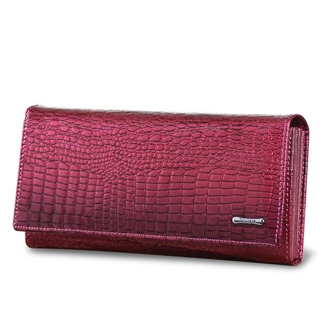 Genuine Leather Women's Wallets Fallow Long Ladies Double Zipper Wallet Clutch Bag Design Red Purse Crocodile Purses - LiveTrendsX
