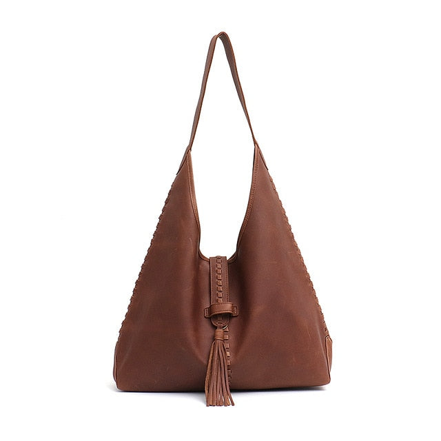 High Quality Cow Leather Shoulder Bag For Women Fashion Tassel Design Ladies Large Hobo Genuine Leather Female Handbags - LiveTrendsX
