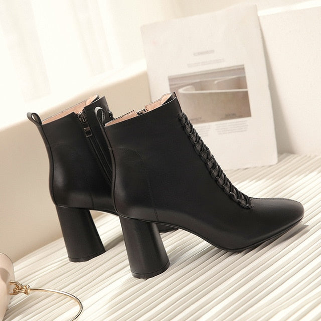 INS HOT women Ankle boots Genuine Leather 22-26.5 cm feet length boots for women Pointed toe Chelsea boots high heel boots - LiveTrendsX