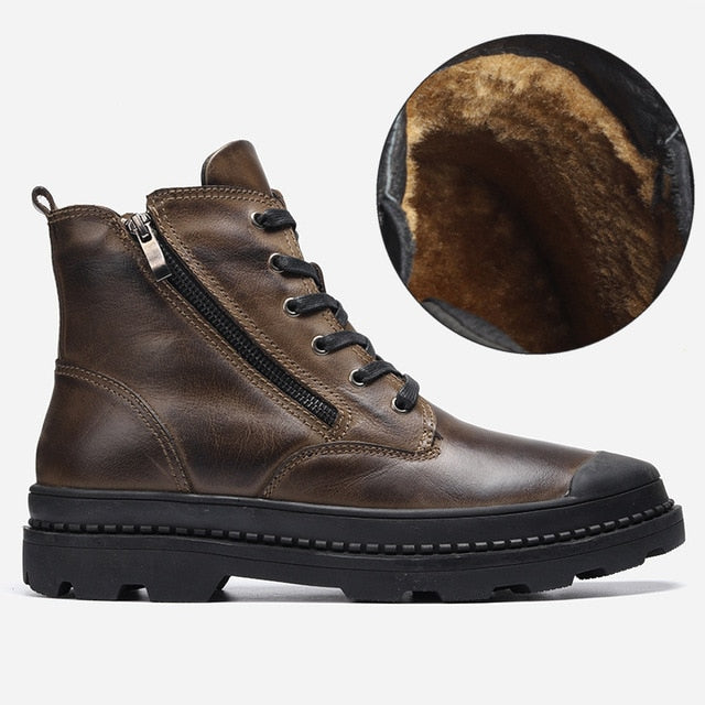 Natural Cow Leather Shoes Men snow Boots Handmade Retro Men warm boots - LiveTrendsX