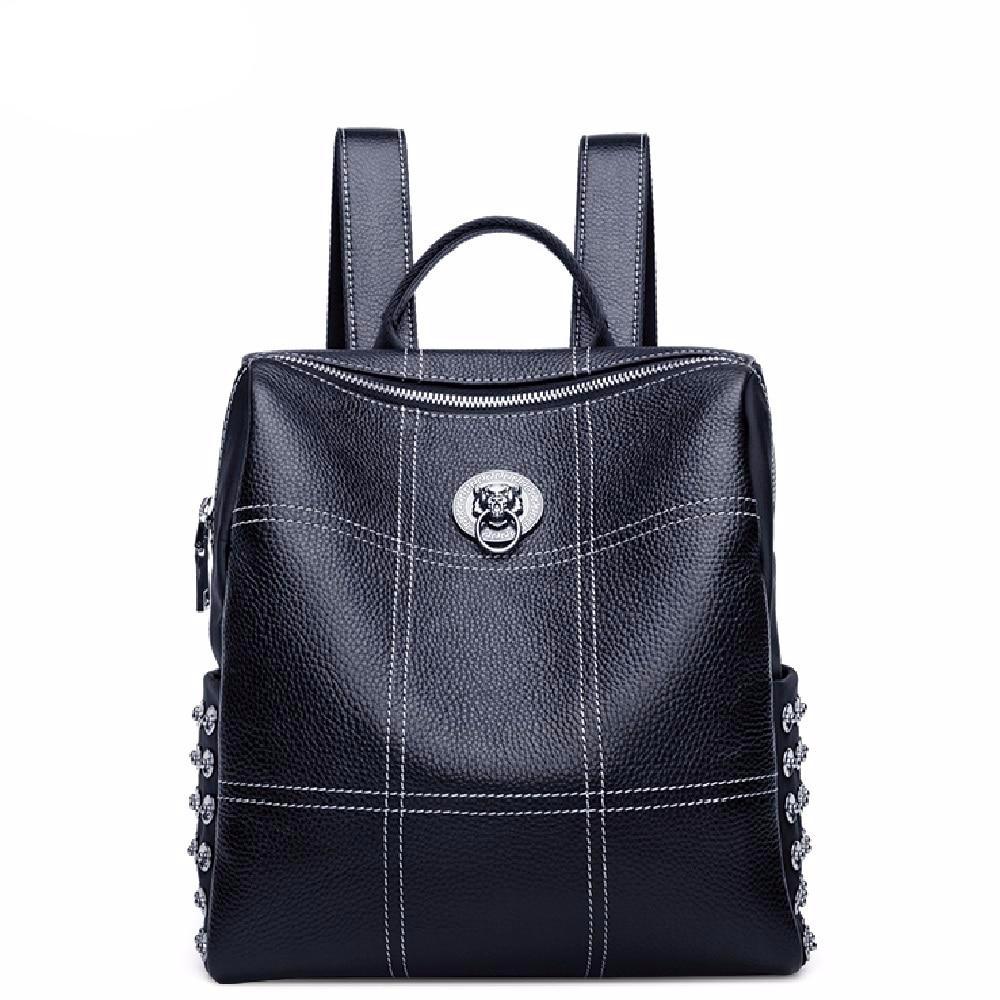 Real Cow Leather backpack Girls Backpacks Fashion Tote High Quality Luxury Black Bag Women Brand Bolsas#LT210 - LiveTrendsX