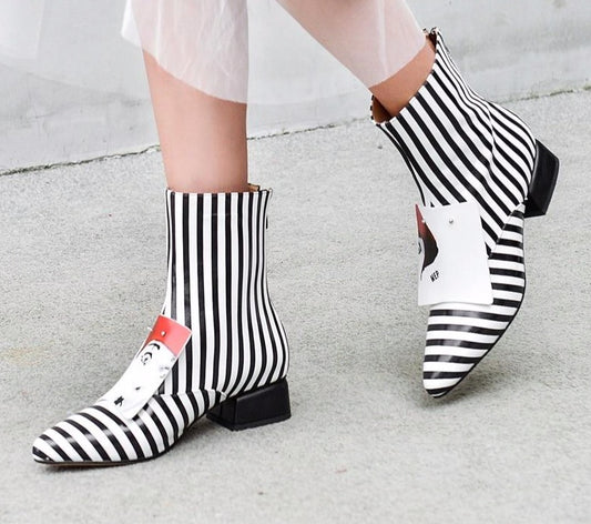 women shoes winter new fashion pointed toe genuine leather ankle boots women mid heels plus size zip shoes - LiveTrendsX