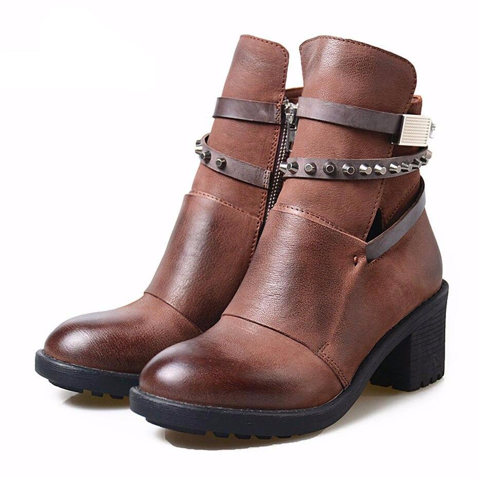 Women knight boots side zippers do old genuine leather square heels - LiveTrendsX