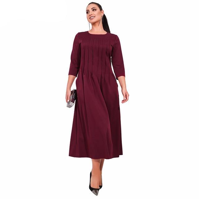 5xl 6xl 2019 Plus Size Women Dress Elegant A-line Evening Party Long Maxi Dress Fall Winter Big size solid Office Work Dress - LiveTrendsX