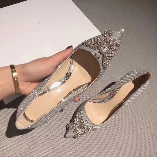 Elegant Wedding Shoe Summer New Style Pointed Toe High Heels Evening Jewel Pumps Women Crystal Stiletto Slip-On Thin Heel - LiveTrendsX