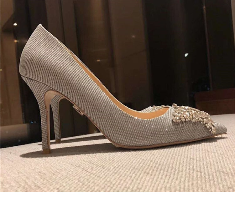 Elegant Wedding Shoe Summer New Style Pointed Toe High Heels Evening Jewel Pumps Women Crystal Stiletto Slip-On Thin Heel - LiveTrendsX