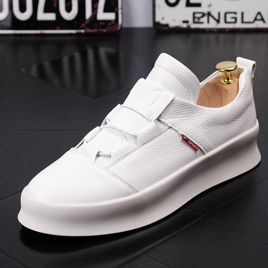 Men Fashion Casual White Shoes Spring Autumn Leather Thick Bottom Breathable Leisure Shoes Male Comfortable Loafers - LiveTrendsX