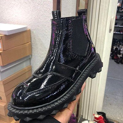 New patent leather flat shoes women's shoes casual shoes women's boots short boots Martin boots shoes work shoes motorcycle boot - LiveTrendsX