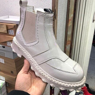 New patent leather flat shoes women's shoes casual shoes women's boots short boots Martin boots shoes work shoes motorcycle boot - LiveTrendsX