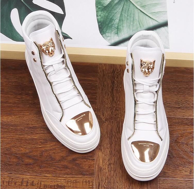 High Quality Fashion Men High Top British Style Rrivet Shoes Mens Causal Luxury Shoes Red white Bottom rubber Shoes for Male - LiveTrendsX
