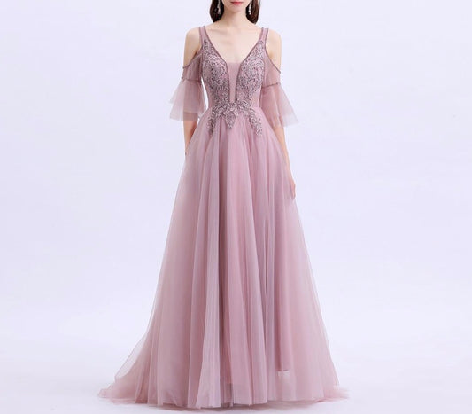 New Formal Dresses Women Elegant Banquet Sweet Pink Lace Appliques Beading Formal Evening Gowns Vestido De Noche - LiveTrendsX