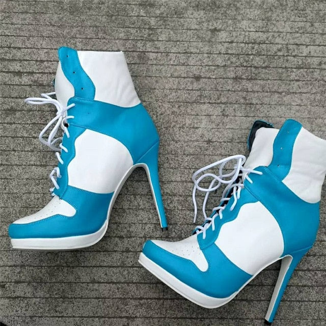 Plus Size 36-47 Lace Up Booties Ladies Round Toe Thin High Heels Shoes Woman Autumn Winter Party Ankle Boots Women - LiveTrendsX
