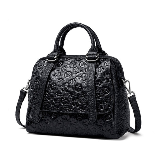 Genuine Leather Women Shoulder Bag Female  Delicate Flower Bag Ladies Soft Leather Bags 2019 Women Handbags Green Black - LiveTrendsX