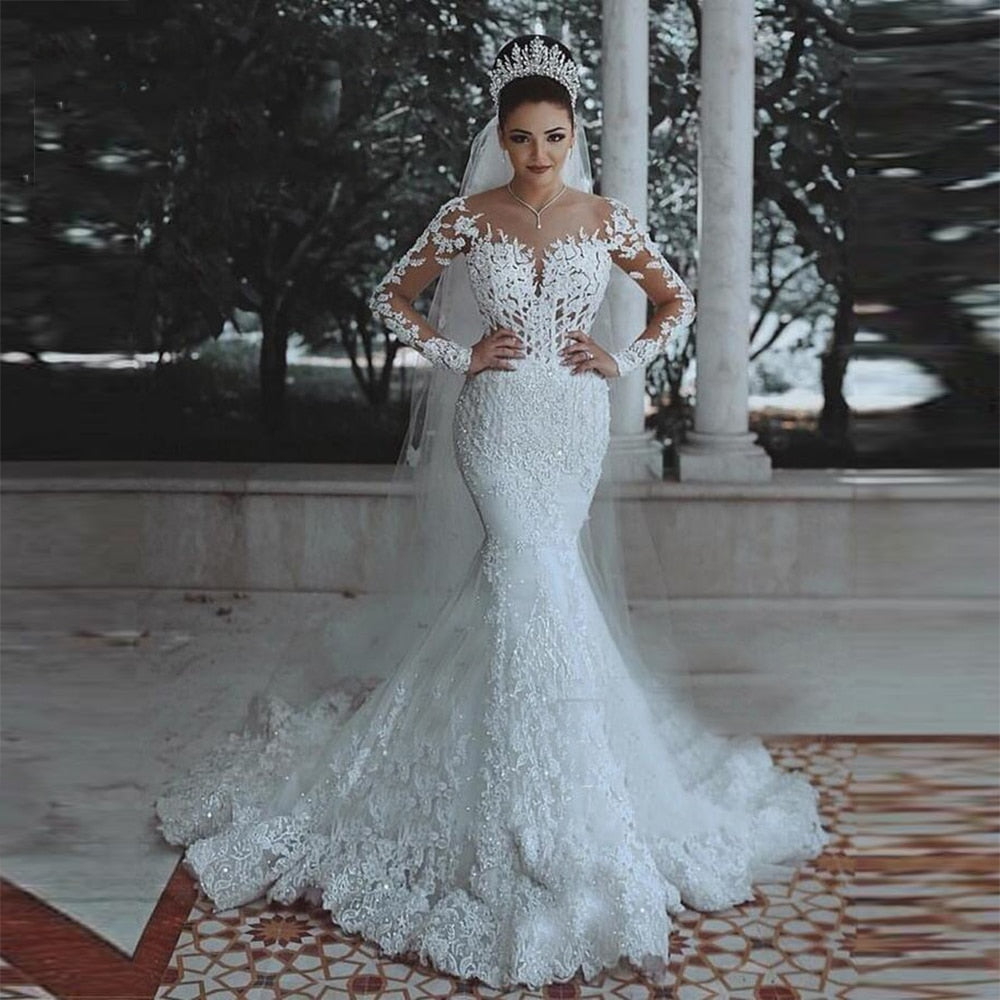 Luxury Boho Mermaid Long Wedding Dress Plus Size Robe De Mariee 2019 Bridal Gowns Lace Appliques Bride Dresses Vestido De Novias - LiveTrendsX