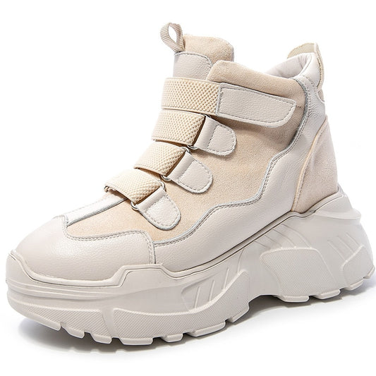 Genuine Leather 8CM Height Increaseing Women's Platform Sneakers  Fashion High Top Women Chunky Trainers Lady Shoes - LiveTrendsX