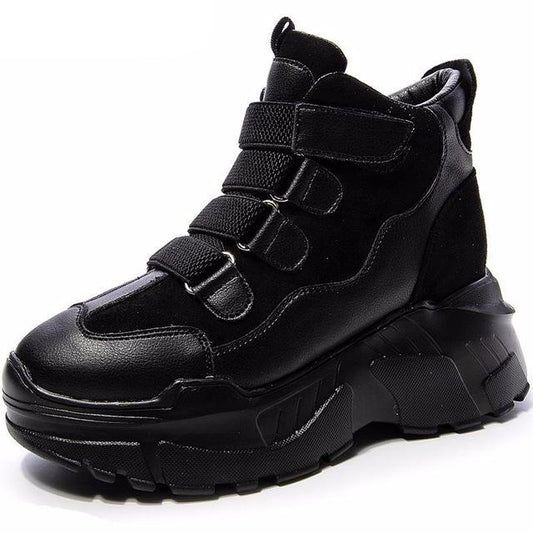 Genuine Leather 8CM Height Increaseing Women's Platform Sneakers  Fashion High Top Women Chunky Trainers Lady Shoes - LiveTrendsX