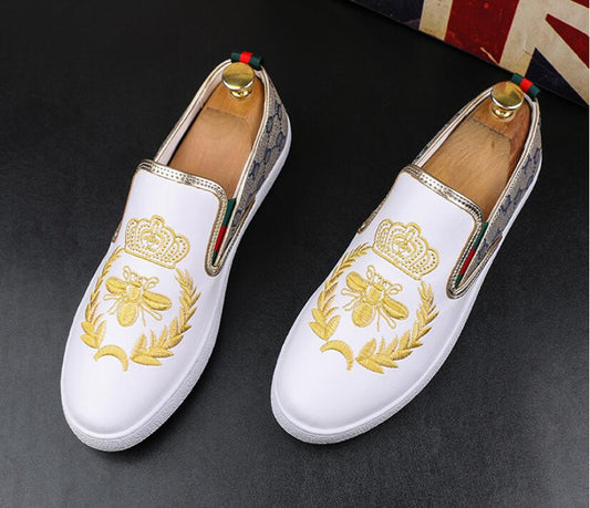Fashion Suede Leather Embroidery Bess Loafers Mens Casual Printed Moccasins Shoes Slip On Man Party Driving Wedding Flats - LiveTrendsX