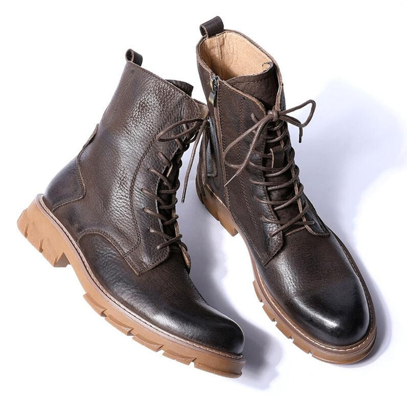Men Retro Thick Heel Soliders Ridding Boots Work Safety
