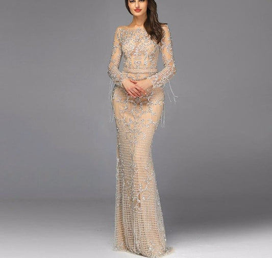 Dubai Luxury Long Sleeve Sparkle Evening Dresses 2020 Sequined Beading Evening Gowns - LiveTrendsX