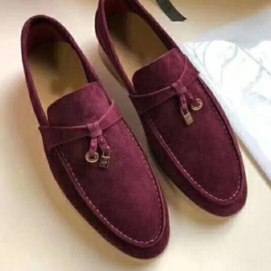 Multicolor Real Leather Suede Comfortable flat Shoes for Women Round Toe metal lock Decoration Causal Shoes Women - LiveTrendsX