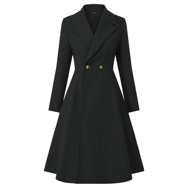Women's Wool Blends Trench Coat long Overcoat Long Sleeve Lapel Collar buttons pockets solid color warm elegant slim outwear top - LiveTrendsX