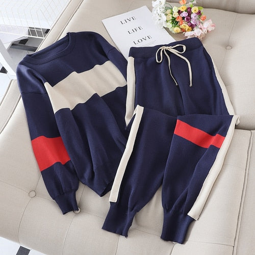 Casual sports suit female new Korean version of the loose autumn fashion foreign long-sleeved knitted two-piece - LiveTrendsX