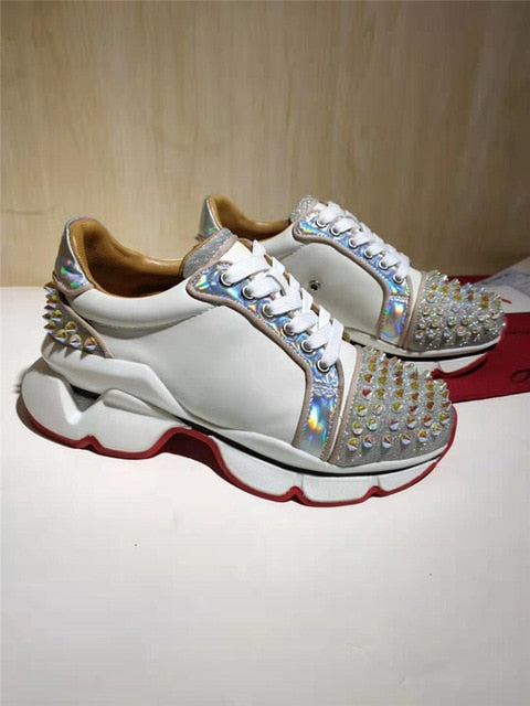 Genuine Leather Metal Rivets Studded Flat Shoe Women Trend Sneakers Women Casual Shoes Platform Trend Canvas Shoes - LiveTrendsX