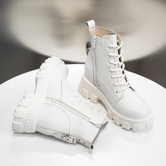 Fashion Genuine Leather white women's boots winter plush warm cotton boots new thick bottom comfortable casual Martin boots - LiveTrendsX