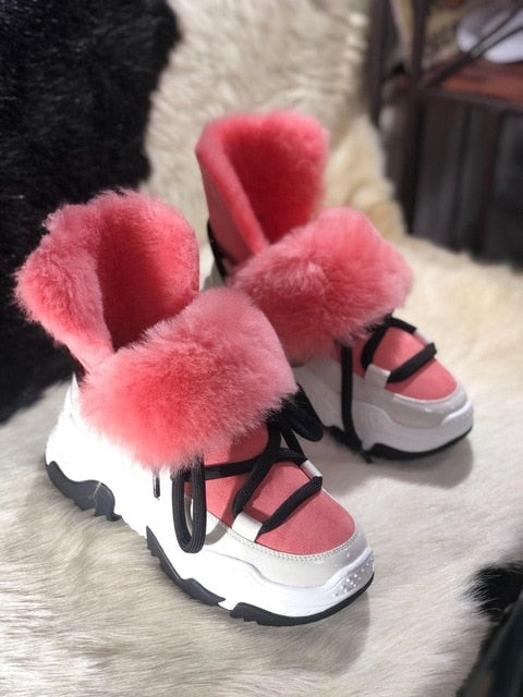 Genuine Leather Female Snow Boots Winter Boots women flat Plus velvet Ankle boots Non-slip Keep warm wool Women's sneakers - LiveTrendsX