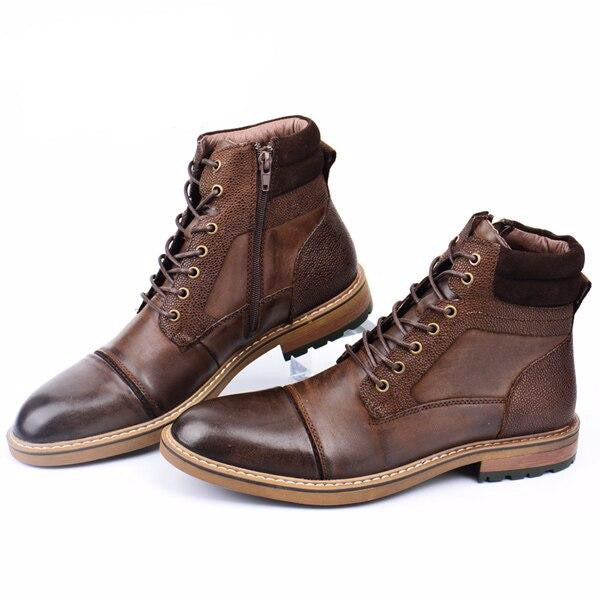 New Men martins Boots Winter boots genuine leather handmade big size brown man casual lace-up boots Non-slip warm boots - LiveTrendsX