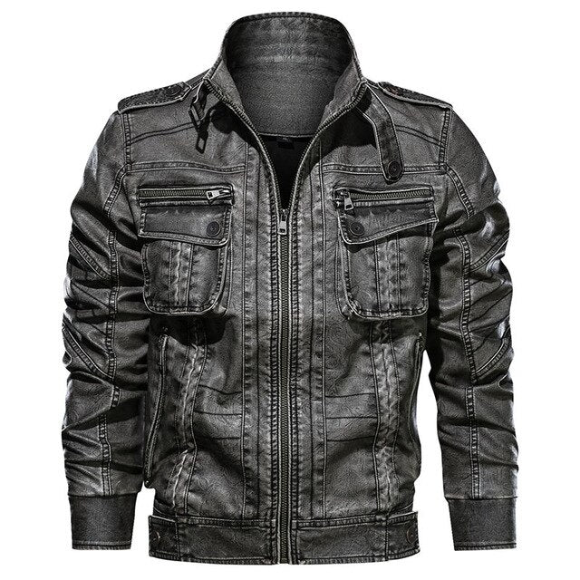 Men's Leather Jacket Autumn Pilot Motorcycle Bomber Jackets Man Spring Casual PU Leather Tactical Military Coats - LiveTrendsX