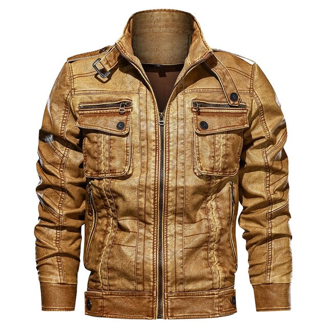 Men's Leather Jacket Autumn Pilot Motorcycle Bomber Jackets Man Spring Casual PU Leather Tactical Military Coats - LiveTrendsX