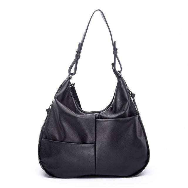 Genuine Handcrafted Soft Leather Hobo Bag for Women Luxury First Layer Cow Skin Handbags Designer Large Black Toe Bag - LiveTrendsX
