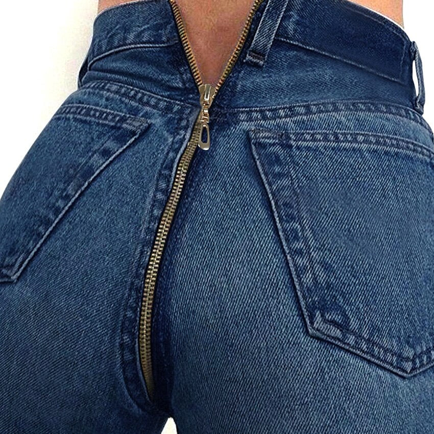 New Hot Sexy Back Zipper Long Jeans Women Basic Classic High Waist Skinny Pencil Blue Denim Pants Elastic Stretch Jeans - LiveTrendsX