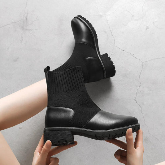 Women Socks Boots Autumn and Winter New Waterproof Boots Leather Woman Stretch Thin Boots Wild Botin Mujer Big Size - LiveTrendsX