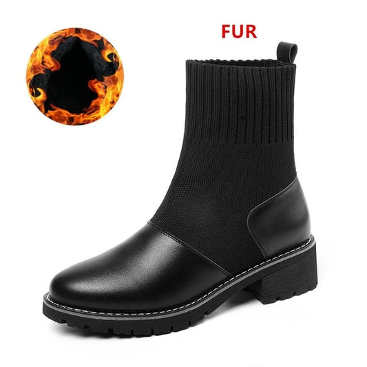 Women Socks Boots Autumn and Winter New Waterproof Boots Leather Woman Stretch Thin Boots Wild Botin Mujer Big Size - LiveTrendsX