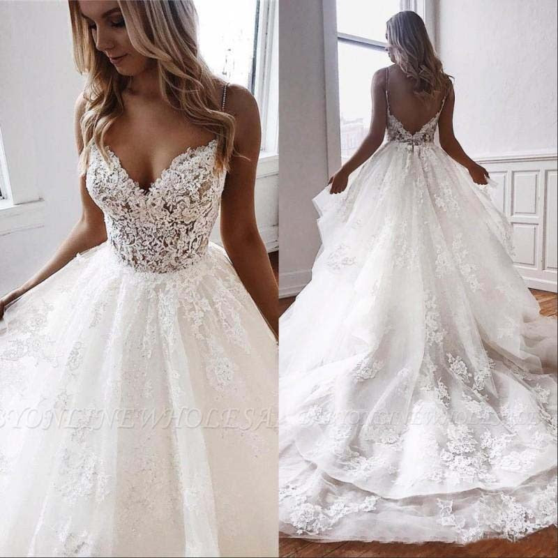 New Arrival Beach Wedding Dresses 2020 Spaghetti Illusion Sexy Backless Boho Wedding Gowns Sweep Train Bohemian Bride - LiveTrendsX