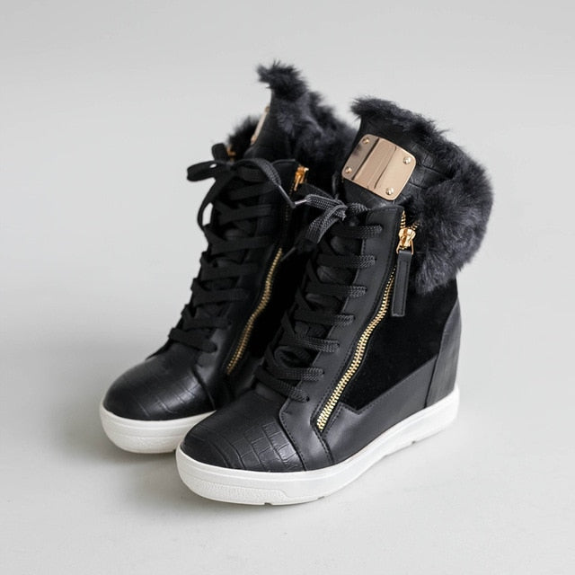 Winter Shoes Women Wedges Sneakers Warm Long plush Snow boots High heel Women's Elevator Casual Shoes Casual Platform Shoes - LiveTrendsX