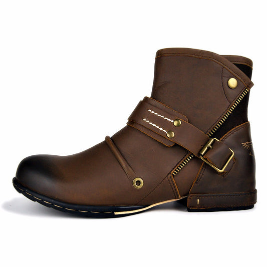 New waterproof men's desert boots fashion work men's genuine leather handmade rubber sole shoes - LiveTrendsX