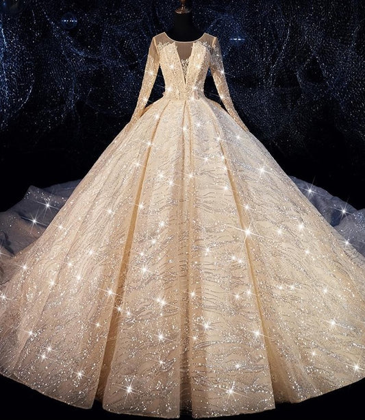 Luxurious sequins Ball Gown Wedding Dress O Neckline Vestidos De Novia Plus Size Bride Dress Prom Wedding Gown - LiveTrendsX