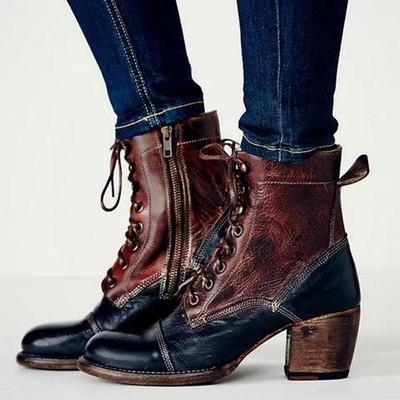 Women wedge shoes autumn boots lace up  leather shoes - LiveTrendsX