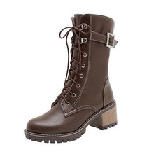 Load image into Gallery viewer, Winter Waterproof Pu Mid Calf Boots Women Fashion Buckle High-top Platform - LiveTrendsX
