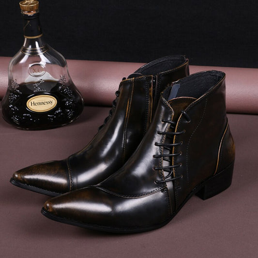 Italian Real Leather Men Boots Pointed Toe Lace Up Ankle Boots Large Size Business Men Formal Leather Boots Shoes - LiveTrendsX