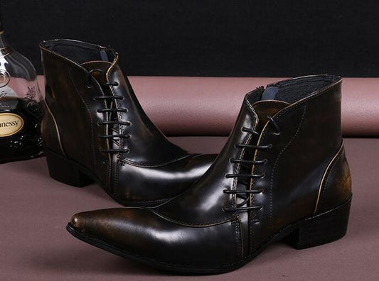 Italian Real Leather Men Boots Pointed Toe Lace Up Ankle Boots Large Size Business Men Formal Leather Boots Shoes - LiveTrendsX